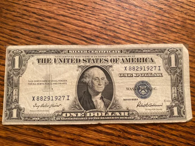 Series 1935 F One Dollar $1 Blue Seal Silver Certificate Note US federal bill