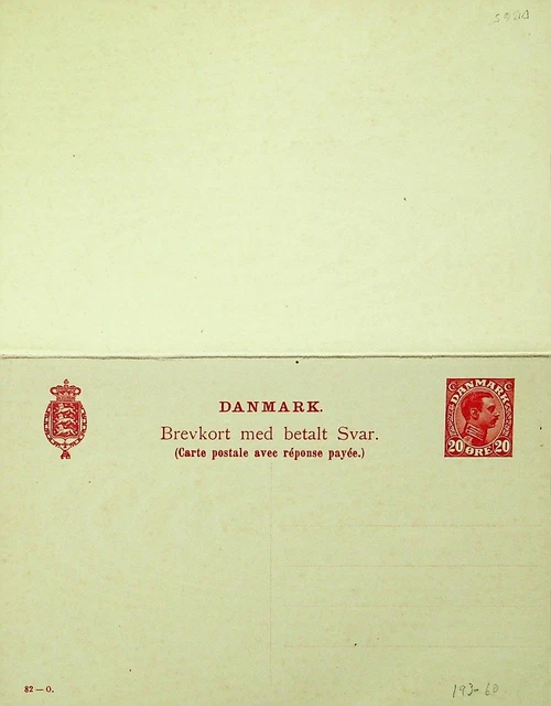 Denmark King Christian X 20 Ore Fine Unused Postal Card With Reply