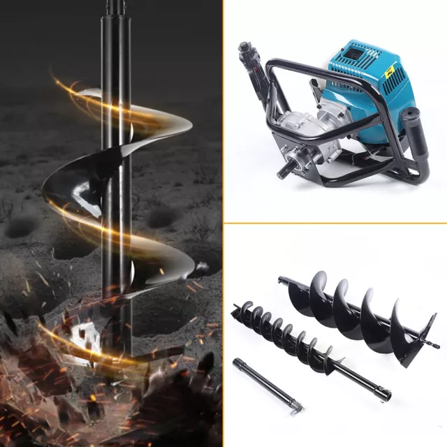 52CC Post Hole Digger Gas Powered Earth Auger Borer Fence Ground Drill & 2 Bits