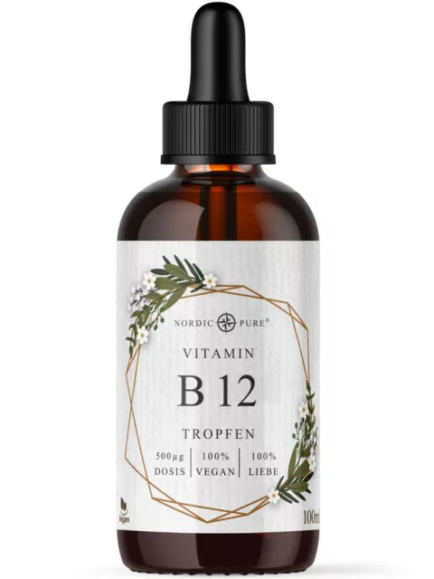 VITAMIN B12 TROPFEN, Methylcobalamin, hochdosiert: 500mcg pro Tag, 100ml, vegan!