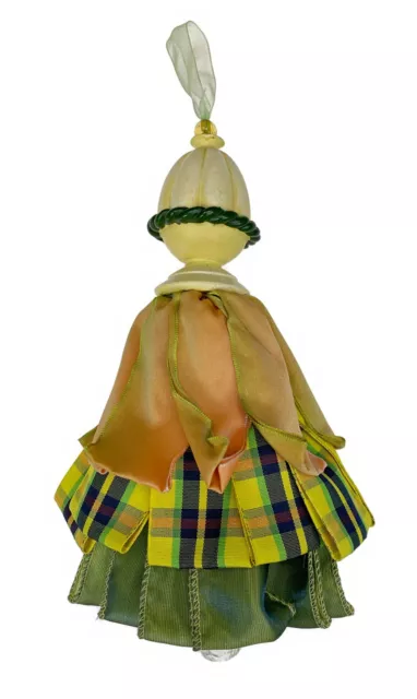 8” Kelly Paulk for Silvestri Tassel Ornament Resin Finial & Ribbon Tartan Plaid