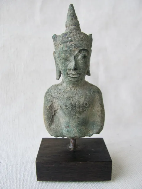 Antique Mounted Ayutthaya / Ayuthiya Period Bronze Buddha Bust from Thailand