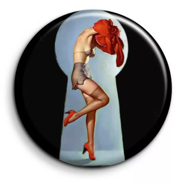 Badge Epingle 38mm Button Pin - Sexy vue depuis le trou de serrure retro vintage