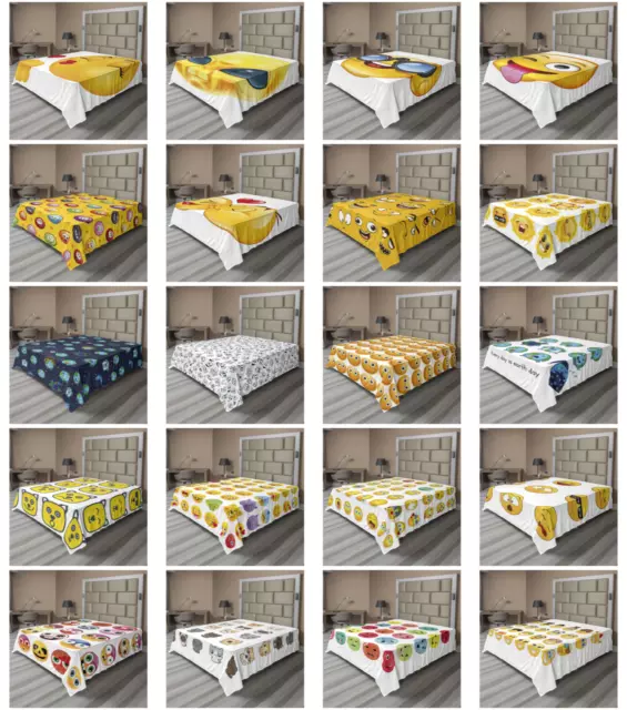 Ambesonne Emoji Flat Sheet Top Sheet Decorative Bedding 6 Sizes