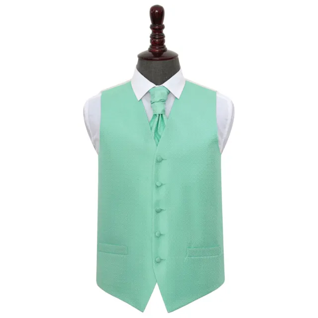 DQT Greek Key Patterned Mint Green Mens Wedding Waistcoat & Cravat