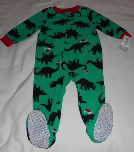 Carters Santa Dinosaur Green Fleece Sleeper - Infant Boy Size 12 Months - New