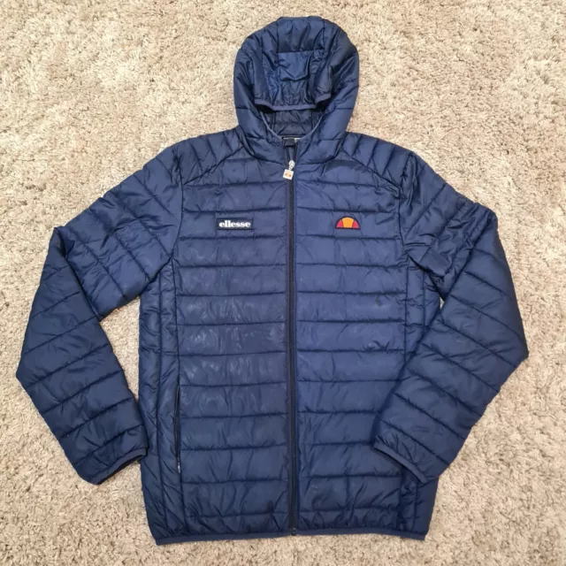 Ellesse Jacket Mens Medium Blue Puffer Lombardy Quilted Coat Rain Padded Zip