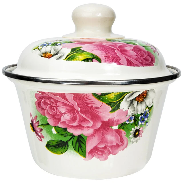 Tazón de esmalte tradicional con tapa Chinese Vintage esmaltado