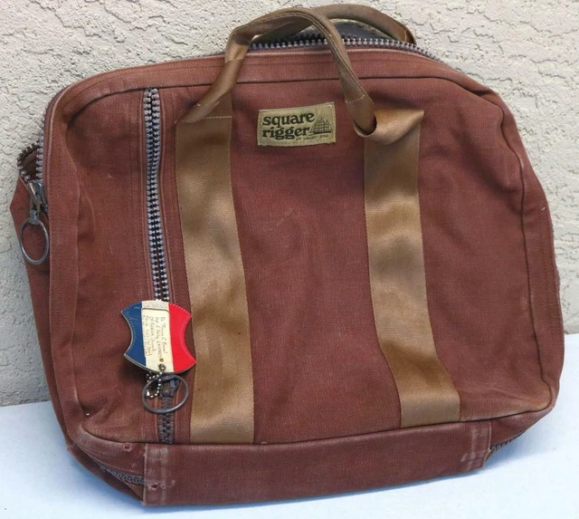 Bag Case Tote LANDS END SQUARE RIGGER CANVAS Duck Heavy Brown Carry Luggage IL