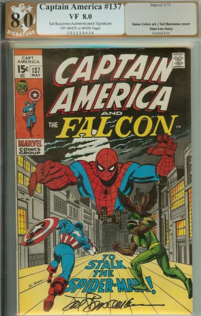 Captain America #137 PGX (not CGC) 8.0 Signed Buscema Spider-Man