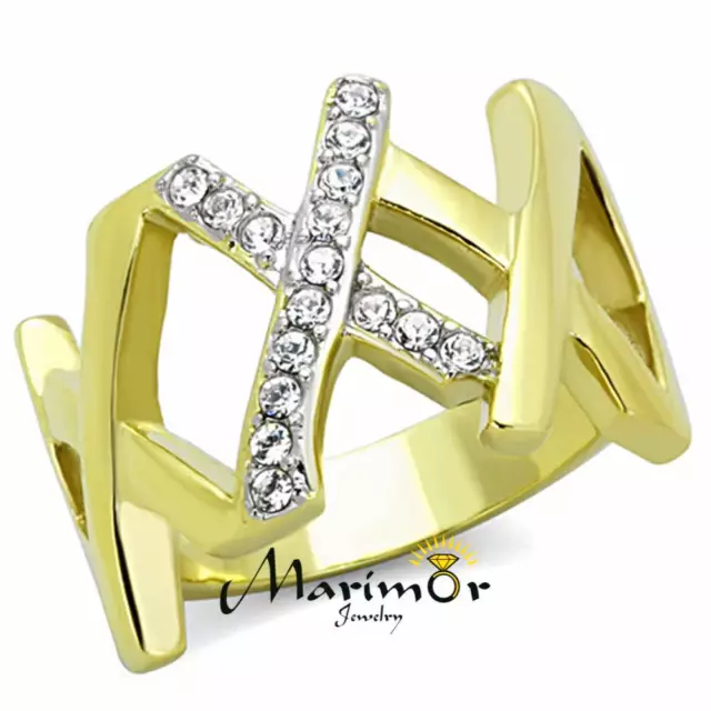 14k Gold Ion Plated Stainless Steel Crystal Fashion Ring Women's Size 5-10