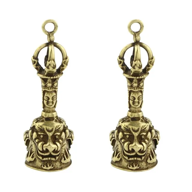 2 Count Buddhist Brass Antique Buddha Ornaments Dog Training Bells Hand