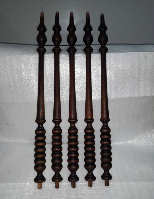 5 Vintage Turned Mahogany Wood Baluster Columns