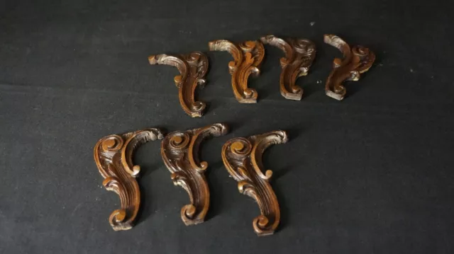 Lot of 7 FRENCH ANTIQUE Gothic Salvage HAND CARVED WOOD BRACKETS Trim ~ Lot A
