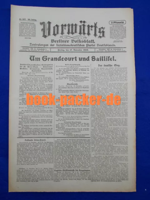 VORWÄRTS (17. November 1916): Um Grandcourt und Saillisel