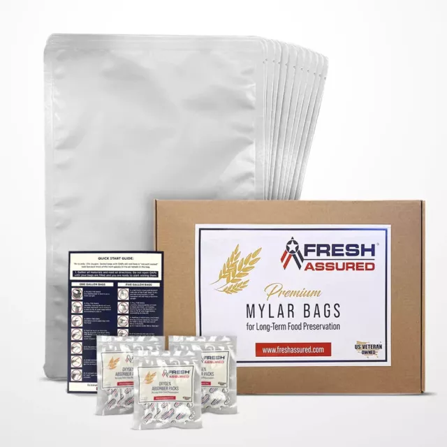 Fresh Assured (25) 5 Gallon Mylar Bags and (30) 2000cc Oxygen Absorbers