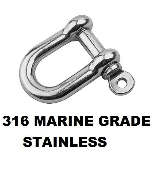 Qty 1 D Shackle M8 (8mm) Marine Stainless 316 Dee Rigging Halyard Shade Boat