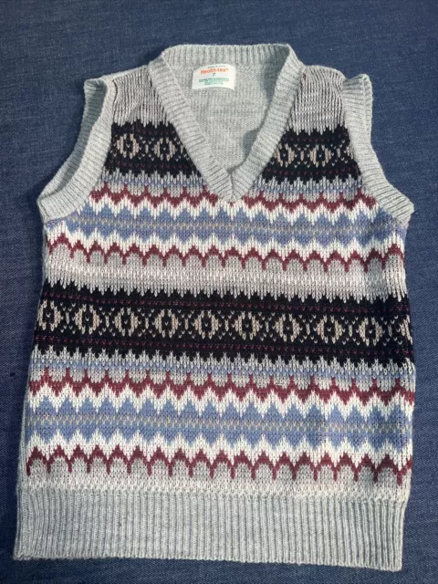 Vintage Toddler Health-tex Sweater Vest Size  7  Gray Made In USA