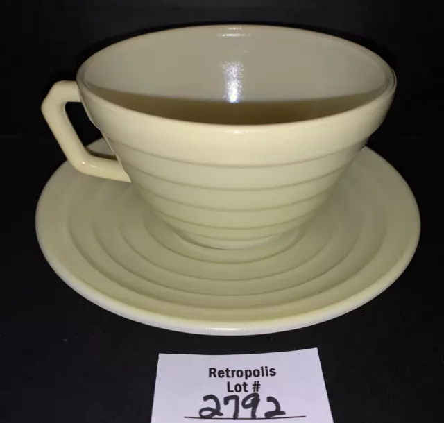 Vtg Hazel Atlas Moderntone Platonite Coffee Tea Cup & Saucer Pastel Yellow
