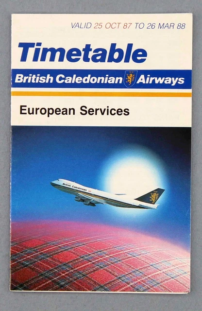 British Caledonian European Services Airline Timetable Winter 1987/88 Bcal