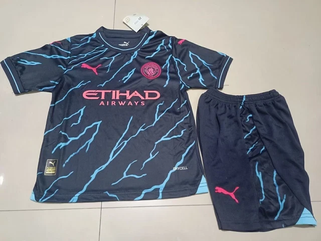 Man City Kids 3rd Third 2023-24 KIDS FULL football Kit shirt shorts Inc Socks 2