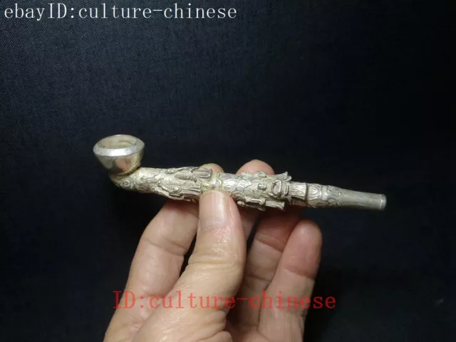 Chinese Tibet Silver Carving Eight Immortals person Tobacco Pipe Gift Collection