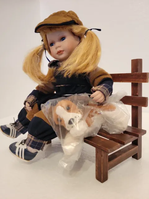 Heritage Signature Collection JAIME The Tomboy Porcelain Doll w/ Dog & Bench 3