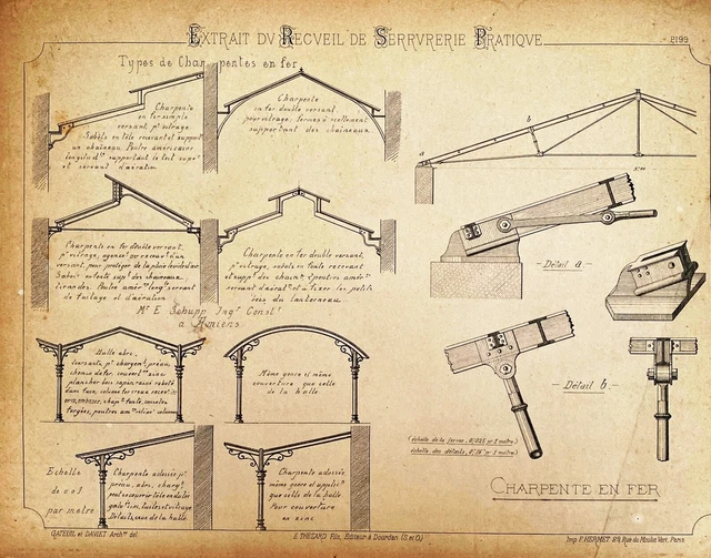 Gravure Ancienne Gateuil Et Daviet - Extrait Du Recueil De Serrurerie Pratique - Architecture, 40x31 Cm