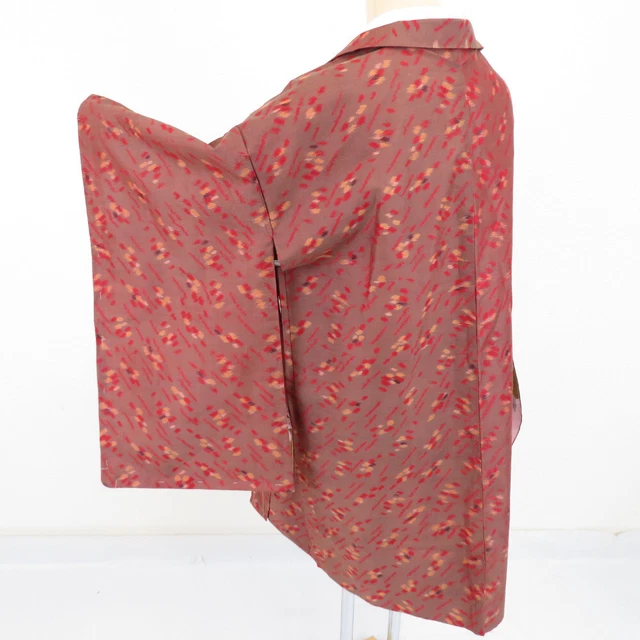 Antique Kimono Haori Silk Meisen modern pattern Brown 36.6inch Women's