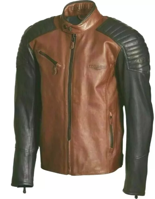 TRIUMPH HIGHAM MENS Brown Black Leather Motorcycle Jacket New