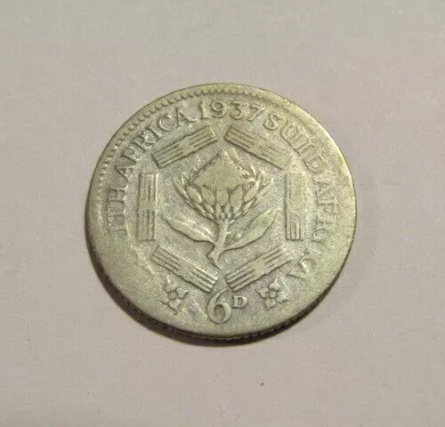 South Africa 1937 6 Pence Silver Coin