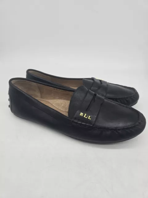 RALPH LAUREN Belen Women's Black LeatherPenny Loafer Moccasin  SZ 8.5B Black LRL