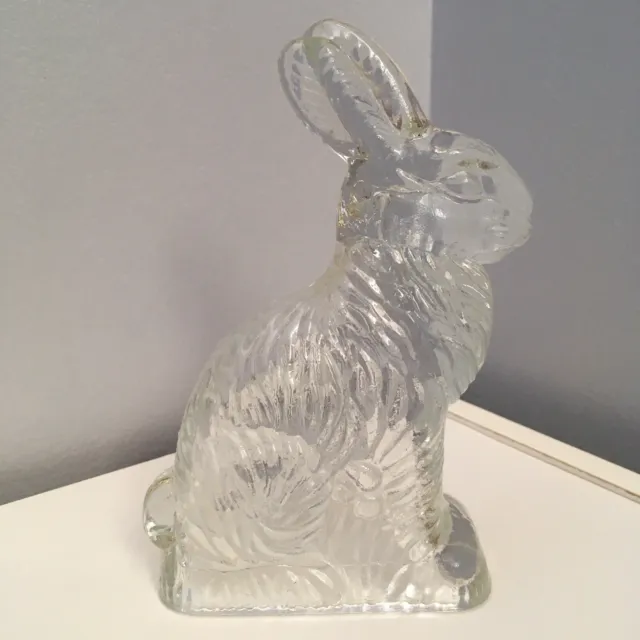 Vintage Clear Glass Bunny Rabbit Easter Candy Container, Unbranded