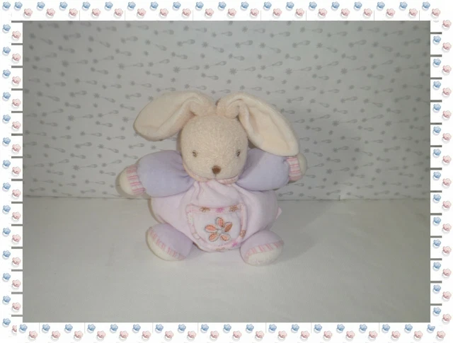 §  - Doudou Peluche Lapin Boule Rose Mauve Crème Fleurs Rayures  Kaloo