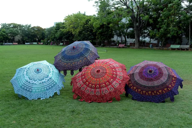 5PC Lote Mandala de India Jardín Playa Paraguas Patio Parasol