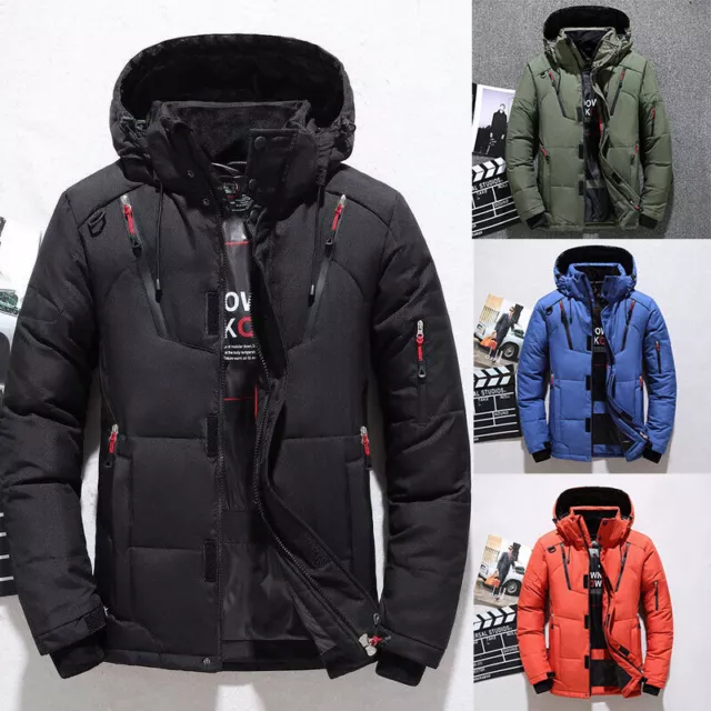 Mens Hooded Padded Jacket Puffer Coat Duck Down Parka Winter Warm Thick