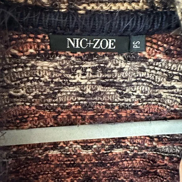 NIC & ZOE Soft Fuzzy Woven boho Open Front Cardigan size petite S 2