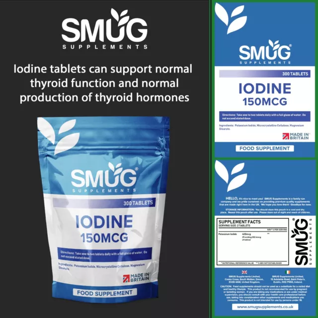 Iodine 150mcg by SMUG Supplements - 300 Tablets - High Strength Iodine Tablets 3