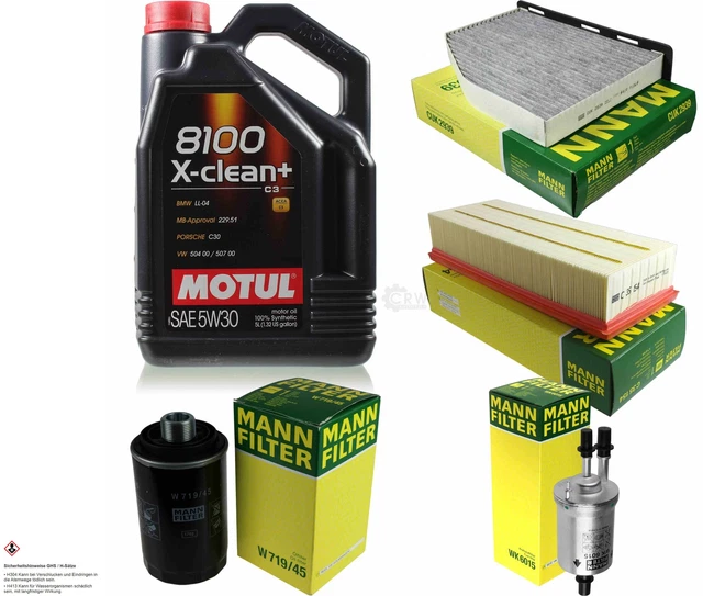 6L Motul 8100 X-CLEAN+ 5W-30 Mann Filter Motor Air Oil Change Kit for