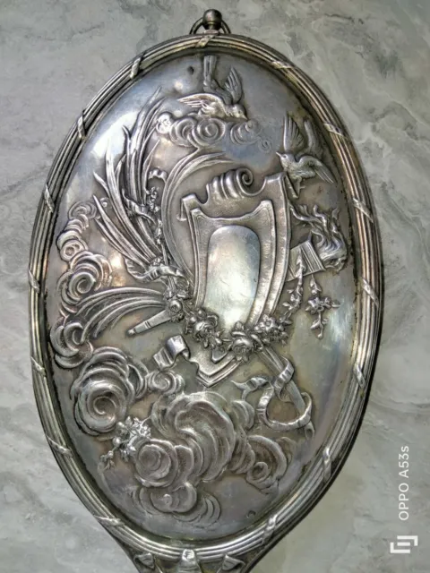 miroir face à main Argent Massif Décor Style Louis XVI , Poinçon Tête De Minerve 2