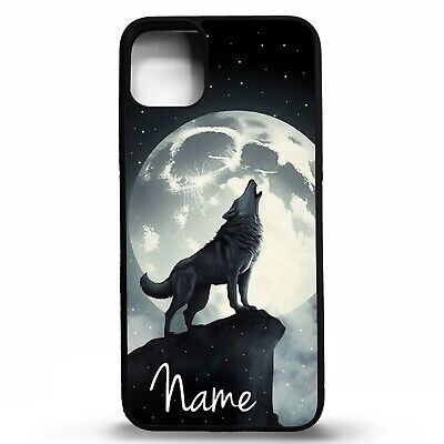 Wolf howling at the full moon wolves graphic personalised name phone case cover