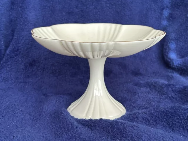 Vintage Lenox Ivory Gold Trimmed Small Footed Pedestal Textured Candy Nut Dish