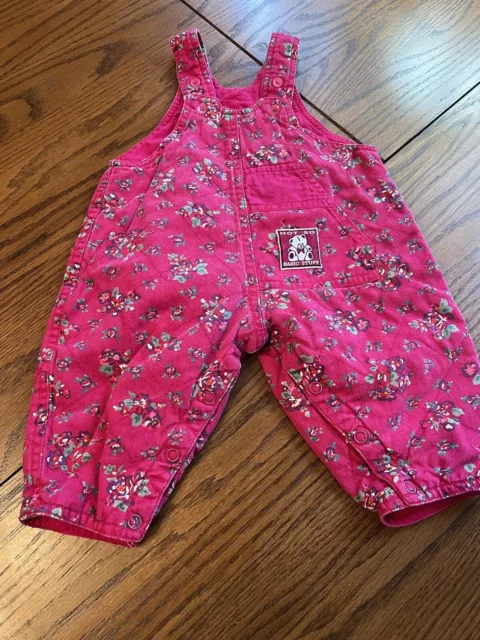 vtg baby place 6-9 months baby girls pink flower overalls