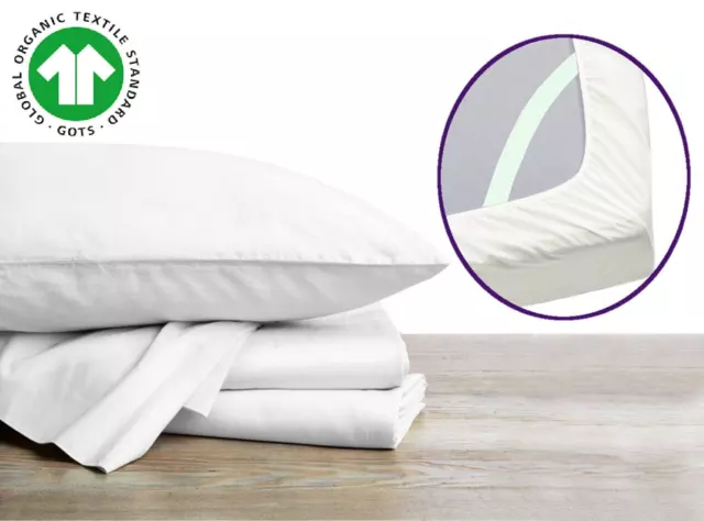 Soft, GOTS Certified Organic Bed Sheets with Elastic Straps, 300TC