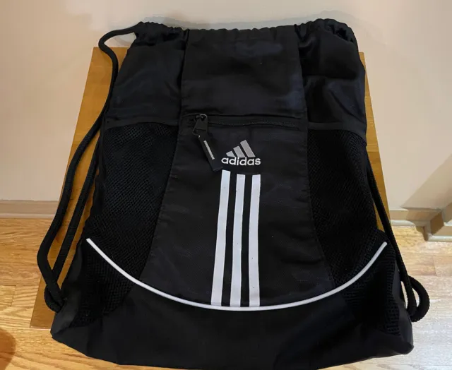 Adidas Runner Jogger Drawstring Backpack Black & White 18x13 Fitness Shoe Bag