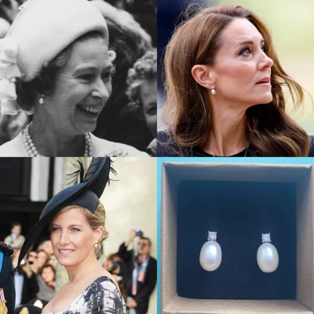 Queen Elizabeth,Princess Kate silver jubilee diamond pearl earrings,replikate