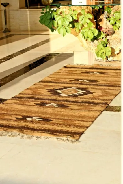 Bedouin Hall Runner kilim rug weaving pure camel hair and sheep wool handmade