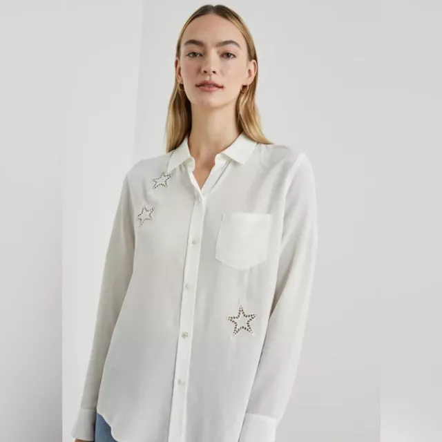 Rails Kate Shirt Ivory Eyelet Stars 100% Silk Medium