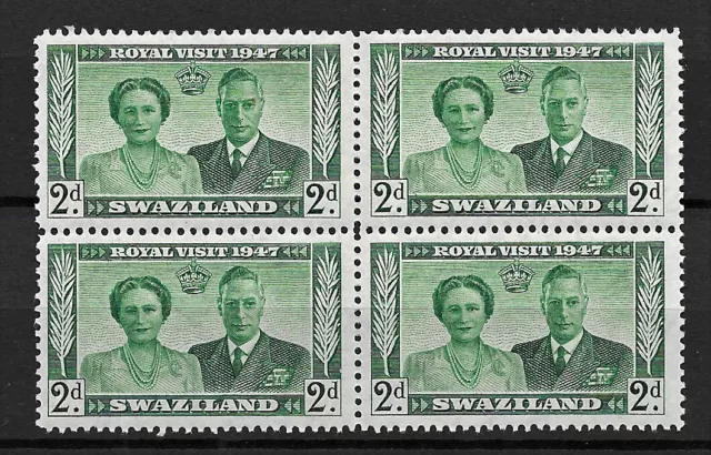 Swaziland 1947 2d Royal Visit MNH block of 4 S.G. 43