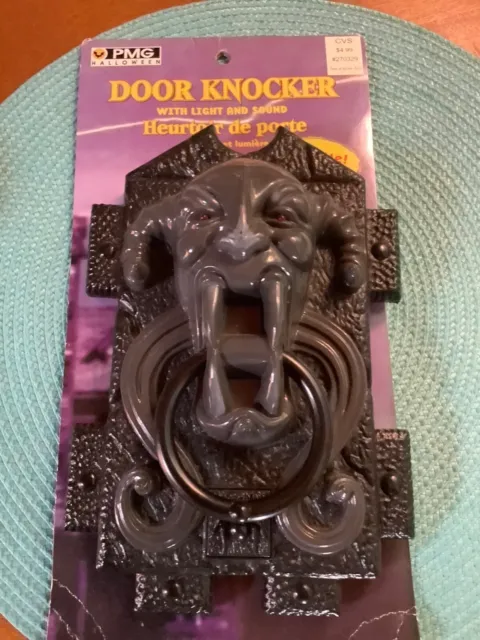 Vintage 2004 GARGOYLE DEMON DOOR KNOCKER Sounds Lights HALLOWEEN Paper Magic NOS